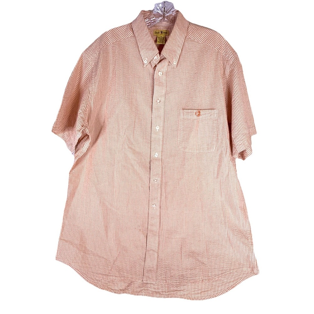 Duck Head Orange White Stripe Button Down Shirt Mens Medium Cotton Shirt Sleeve